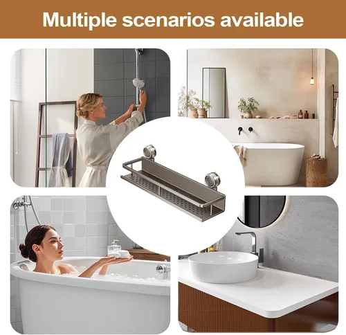Miniatura 6 de Estante de ducha con ventosa, estante de almacenamiento de pared sin perforaciones, organizador de baño que ahorra espacio, soporte de esquina