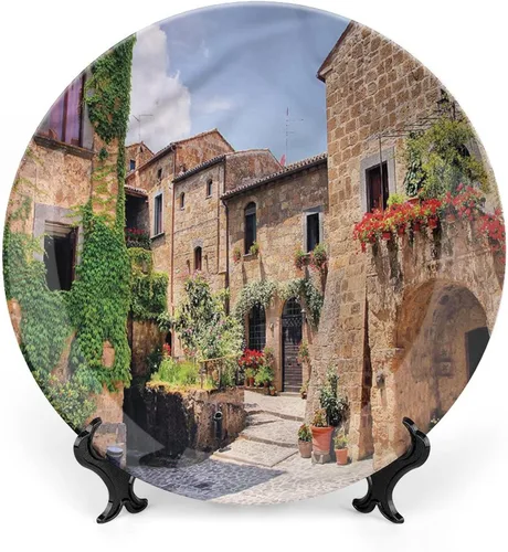 Miniatura 15 de Plato decorativo de 6 pulgadas, cerámica toscana, antigua calle italiana en pequeña ciudad provincial de Italia, placa de exhibición europea hecha a