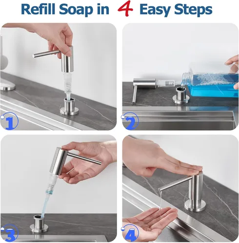 Miniatura 4 de Dispensador de jabón para fregadero de cocina de níquel cepillado, dispensador de jabón de fregadero de acero inoxidable de repuesto de The Top