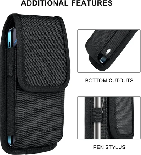 Miniatura 7 de ykooe Funda de Nylon para Cinturón de Teléfono Celular Compatible con iPhone 17 Pro Max, Galaxy S25/S24/S23/S22 Ultra A16 A15 A14 A13, Moto G Negro