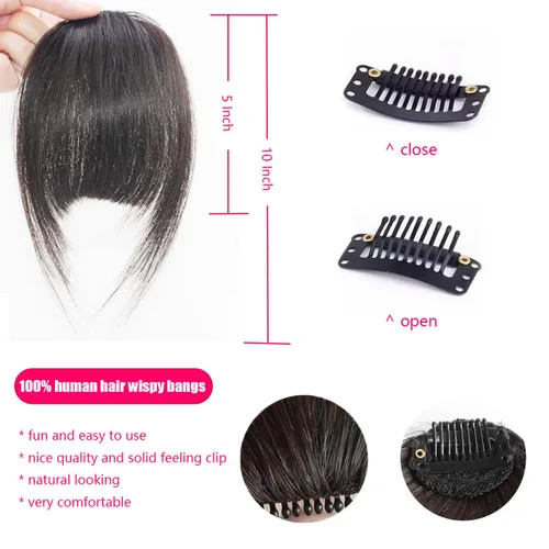 Miniatura 3 de Extensiones de cabello humano real con flecos, clip en flequillo, con sienes