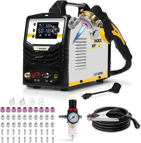 SSIMDER Cortador de plasma con 55 consumibles de corte 110V/220V 50 Amp sin tacto Máquina cortadora de plasma de arco piloto de 3/4 pulgadas de