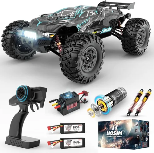 Hosim Autos RC todoterreno de 1/10 rápidos 42.3 mi/h, auto eléctrico RTR sin escobillas para adultos, auto de control remoto de alta velocidad, Gris