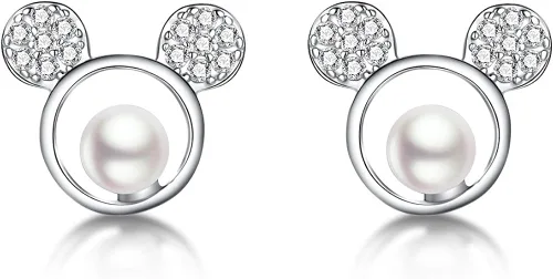 SLUYNZ Aretes de plata de ley 925 con circonita cúbica brillante de ratón, para mujeres, adolescentes y niñas, bonitos aretes de ratón, Circonia