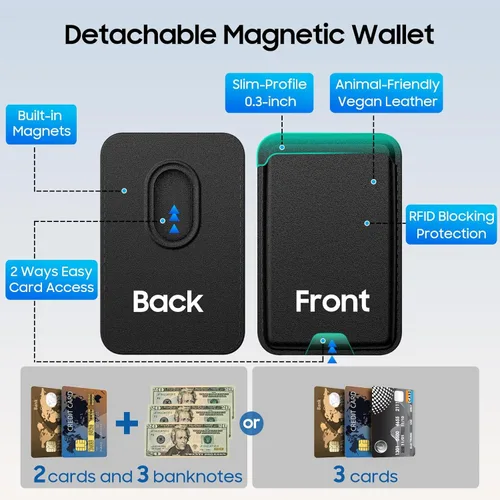 Miniatura 4 de Funda magnética para Google Pixel 9A, cartera magnética desmontable con tarjetero [compatible con MagSafe] de grado militar, a prueba de golpes
