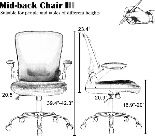 Miniatura 2 de Silla de oficina en casa, silla de escritorio ergonómica, silla de computadora de malla con brazos abatibles, altura ajustable, respaldo medio