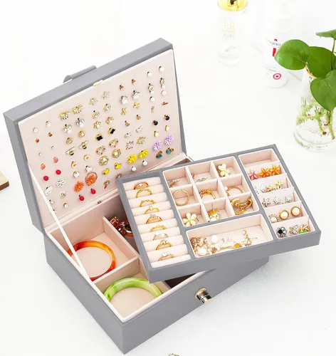 Miniatura 54 de Joyero de pendientes para mujeres y niñas, organizador de aretes de 5 capas, caja organizadora de joyas blanca con candado, collares y aretes