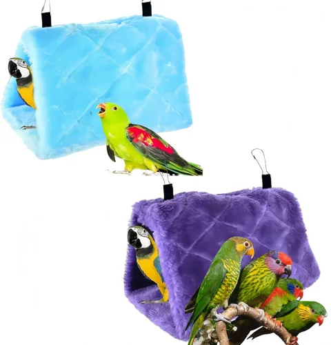 Miniatura 10 de Paquete de 2 hamacas colgantes para cama de nido de pájaros, cama para dormir, cueva colgante de felpa, cabaña feliz para mascotas, loro, periquito