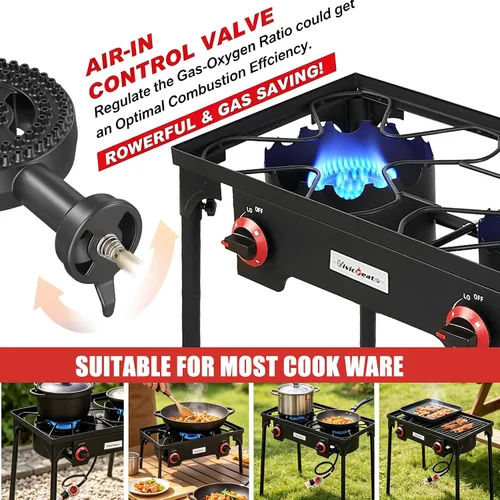 Miniatura 3 de Vivicreate Regulador de Gas Propano de Alta Presión 20 PSIG para Acampar al Aire Libre Parrilla de Barbacoa Estufa de Quemador Estufas de Gas