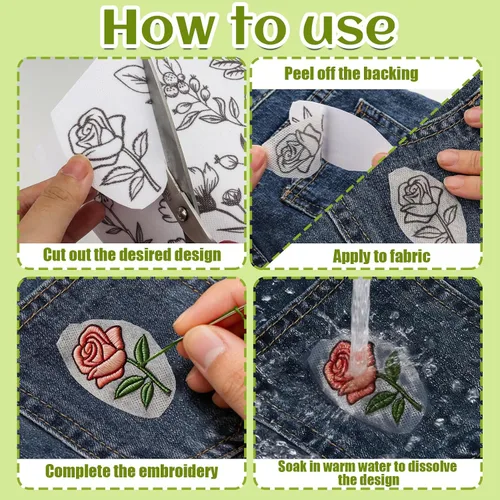 Miniatura 3 de 4 hojas de patrones de bordado para pegar y puntar, papel estabilizador de bordado soluble en agua de 8.5 x 11 pulgadas, estabilizadores de costura