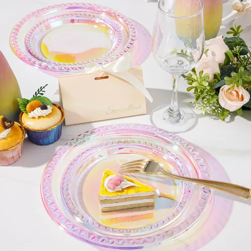 Miniatura 6 de Supernal 120 platos de plástico iridiscente brillante, platos desechables para fiestas, día de San Valentín, día de la madre y Pascua, platos