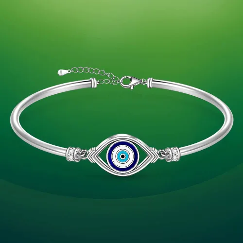 Miniatura 9 de Pulsera contra el mal de ojo para mujer, de plata de ley griega, turca, azul, pulsera ajustable con protección de buena suerte, joyería de oro