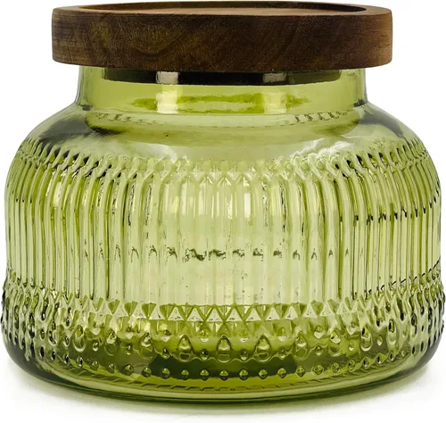 Miniatura 6 de Tarro decorativo de vidrio azul con tapa de madera hermética de 25.4 onzas, 2 piezas, boca ancha, recipientes de almacenamiento de alimentos