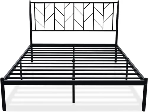 Miniatura 7 de SHA CERLIN Base de cama de metal con cabecera vintage, plataforma resistente con postes redondos, 12 pulgadas debajo de la cama para almacenamiento
