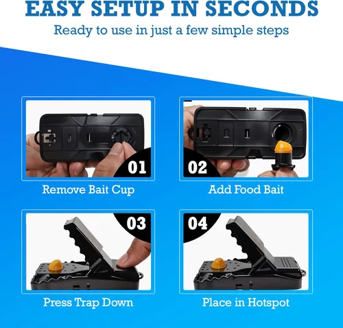 Miniatura 6 de Trampas grandes para ratas - Paquete de 4 trampas reutilizables a presión para ratas, ratones y ardillas – Control de roedores para interiores