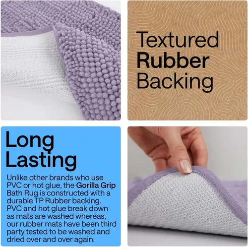 Miniatura 153 de Gorilla Grip - Tapete de baño de felpilla gruesa, suave y absorbente, secado rápido, de microfibra, con reverso de caucho, para piso de ducha, Nube