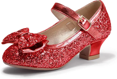 Miniatura 168 de PANDANINJIA Vestido de jada para niñas y niños pequeños, zapatos de princesa Mary Jane con tacones con lazo para fiesta, boda, boda