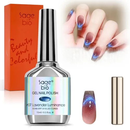 Miniatura 21 de Esmalte de uñas de gel de ojo de gato con barra magnética, 15ml de esmalte de uñas holográfico con purpurina, efecto magnético para manicura DIY