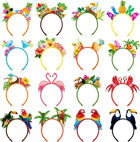 Capoda 16 piezas de diademas de fiesta hawaiana de fieltro, adornos de cabeza de luau, adornos Tiki Aloha para suministros de regalos de fiesta
