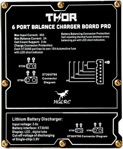 Miniatura 5 de HGLRC Thor 6 Puertos Lipo Batería Balance Cargador Junta Pro 40A XT60 XT30 Plug 2-6S Integrado con Lipo Discharger para IMAX B6 ISDT Q6 Nano HOTA D6