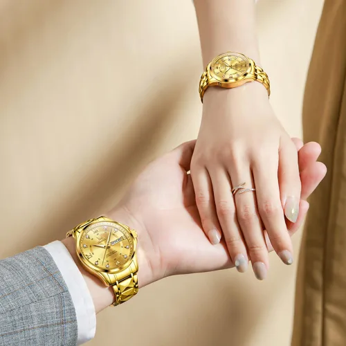 Miniatura 31 de OLEVS Reloj para parejas para él y ella, reloj analógico de cuarzo para hombres y mujeres, de acero inoxidable, impermeable, luminoso, fecha, reloj