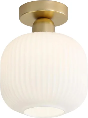 Miniatura 9 de KCO Lighting - Lámpara de techo de latón antiguo, lámpara de techo semiempotrada de vidrio de leche vintage, lámpara de techo pequeña dorada