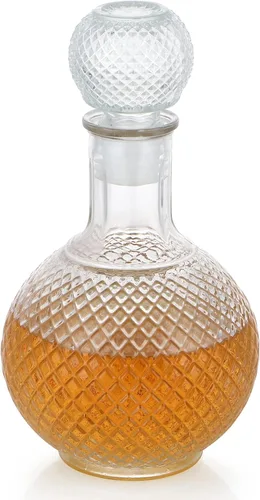 Miniatura 11 de MDLUU Decantador de vidrio con tapón hermético, botella de licor de 25.3 onzas líquidas para vino, whisky, brandy, vodka (flor grabada)