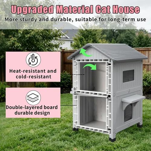 Miniatura 5 de Casa de plástico para gatos al aire libre – Casa para gatos para exteriores con forro aislante para invierno, 100% resistente a la intemperie