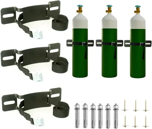 Miniatura 10 de Soporte para tanque de propano, soporte de cilindro de gas, soporte de pared para tanque de propano con tornillos y cinturón de seguridad (1)