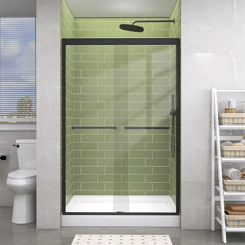 Miniatura 10 de GETPRO Puerta de ducha corrediza de 44-48 pulgadas de ancho x 72 pulgadas de alto, puertas correderas dobles sin marco para ducha, puerta de vidrio