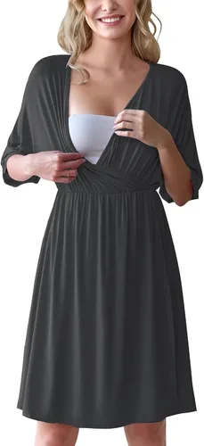 Miniatura 2 de Ekouaer Vestido de maternidad 3 en 1 para el trabajo de partopartohospital, camisón de enfermería, ropa de dormir para la lactancia materna