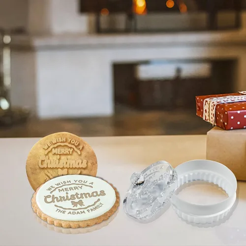 Miniatura 4 de Sello de galletas de Navidad personalizado con apellido, sellos de galletas personalizados con asa para hornear regalos de cortador de acrílico