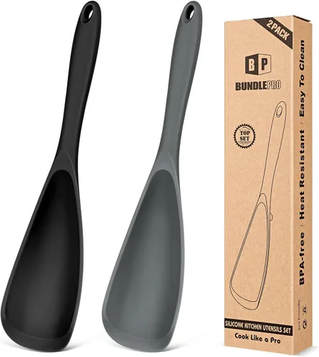 Miniatura 8 de Paquete de 2 cucharas de cocina para utensilios de cocina antiadherentes, cuchara espátula multifuncional libre de BPA, diseño de una sola pieza