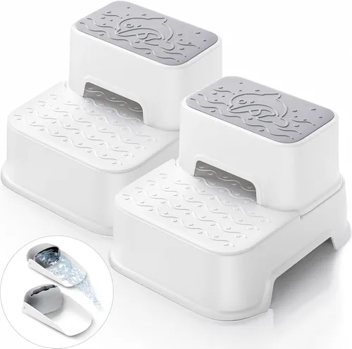 Miniatura 9 de Taburete de 2 escalones para niños, antideslizante multifuncional para baño, fregadero y inodoro para entrenamiento de orinal, soporta hasta 220 Azul