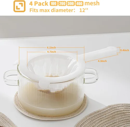 Miniatura 2 de Juego de coladores de malla múltiple premium, paquete de 4 – malla 100/200/300/400, tamiz de malla fina de nailon y plástico para té, café, leche