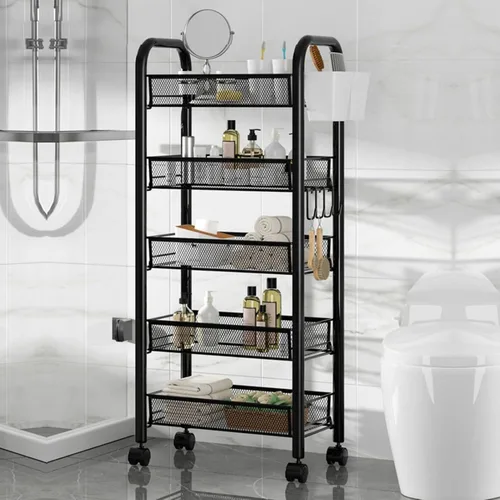 Miniatura 2 de Talent Star Cesta de almacenamiento de 5 niveles para frutas y verduras para cocina, cesta de almacenamiento apilable de malla metálica con ruedas