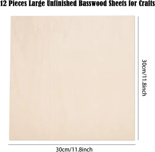 Miniatura 2 de Paquete de 12 hojas cuadradas de madera de tilo de 12 x 12 x 1/16 pulgadas - 2 mm de grosor para manualidades, hojas de madera contrachapada sin