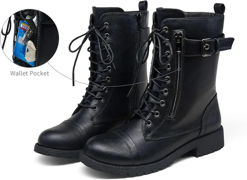 Miniatura 5 de Vepose Botas de combate militares de 28 a media pantorrilla para mujer con bolsillo tipo billetera para cuchillo de tarjetas