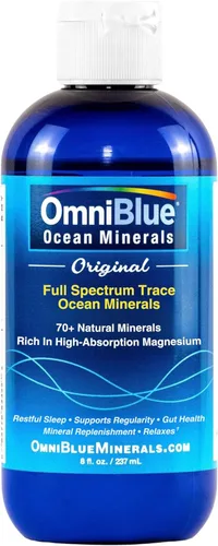 OmniBlue Ocean Minerals - Más de 70 oligoelementos y magnesio líquido - Potasio, cloruro - Bajo en sodio - Apoyo natural para el sueño, digestión,