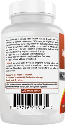 Miniatura 7 de Best Naturals Óxido de magnesio 500 mg 180 comprimidos