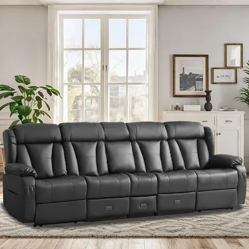 Miniatura 2 de Sofá biplaza reclinable manual de 110 pulgadas, sillón reclinable de 4 asientos con consola, mesa plegable y salidas integradas, sofá reclinable
