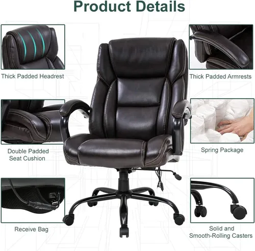 Miniatura 7 de Silla de oficina grande y alta, asiento ancho de 500 libras, silla de escritorio de masaje, silla ergonómica para computadora con reposacabezas