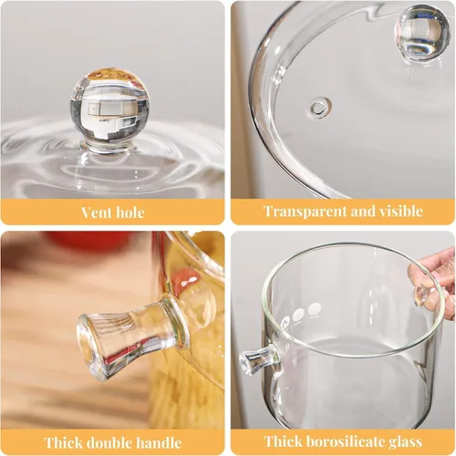 Miniatura 7 de Olla de cocina de vidrio, 1.5L/50 onzas, resistente al calor, cacerola de vidrio de borosilicato con tapa, juego de utensilios de cocina para sopa