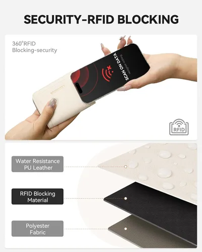 Miniatura 5 de BOSTANTEN Tarjetero de tarjeta de crédito RFID de cuero pequeñas carteras para mujer, cartera de tarjeta con cremallera de acordeón, Beige