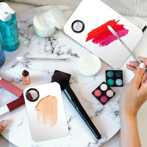 Miniatura 2 de Juego de 2 paletas de mezcla de maquillaje, paleta de maquillaje de acero inoxidable con espátula profesional para maquilladores, adecuada