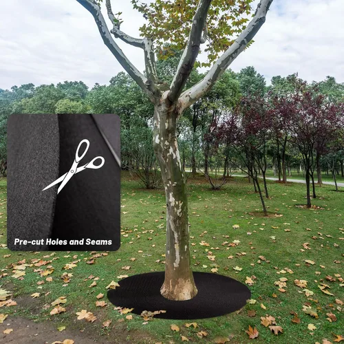 Miniatura 6 de Anillo de mantillo de árbol no tejido de 32.5 pulgadas, tapete de barrera de malezas reutilizable para árboles, mantillo degradable de árboles