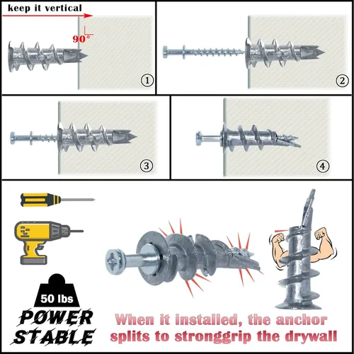 Miniatura 2 de laffeya Bear Claw - Tornillo de doble cabeza y anclajes autoperforantes para paneles de yeso #8, kit de colgadores de fotos, 25 tornillos de garra