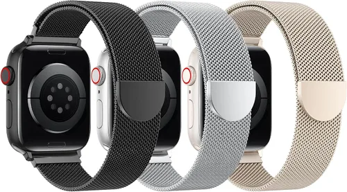 BELONGME Paquete de 3 correas de malla en bucle compatibles con Apple Watch para mujeres y hombres 40mm 41mm 38mm 42mm 44mm 45mm 49mm 46mm Series 11