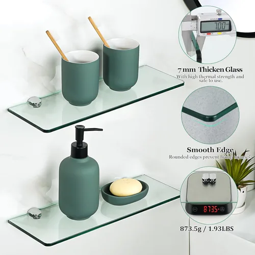 Miniatura 3 de SAYAYO Estantes flotantes de vidrio para baño, estante de vidrio templado cromado de 15 x 5 pulgadas para pared, 1 paquete, transparente