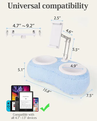 Miniatura 6 de SHUWEI Almohada para Kindle de regazo, soporte ajustable de aluminio con brazos y cuencos para aperitivos, clip giratorio de 360° para Kindle